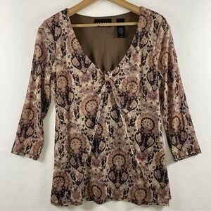00s Womens Y2K Sheer Mesh Paisley Top Medium Fairy Grunge Boho Feminine Festival